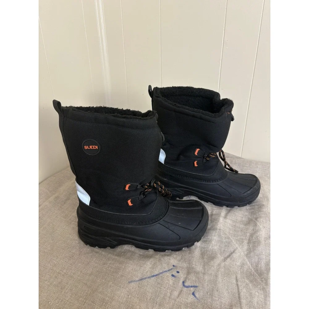 Suedi Mens Black Winter Snow Boots Mid Calf Waterproof Rubber Shell XZ32CP Sz 6